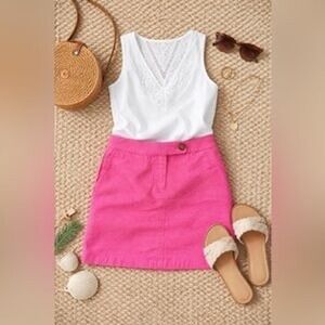 ANTHROPOLOGIE Vanessa Virginia textured Pink‎ A-Line Mini Skirt Bottoms Button 6